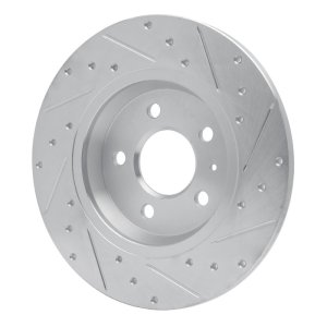 Audi Q5 Brake Rotor (1) - Rear Left - R1 Concepts - Drilled & Slotted - Silver - `08-`25